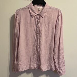 Eileen Fisher Organic Handkerchief Linen Button Front Shirt Pink XS